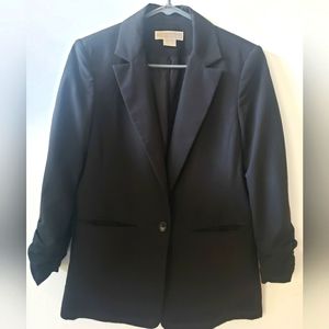 Michael Kors Women's Ruched Sleeve Linen Blazer Black Size 4